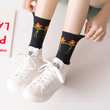 2019 Hot Sale Flowers Crew Compression White Nylon Spring Women Socks